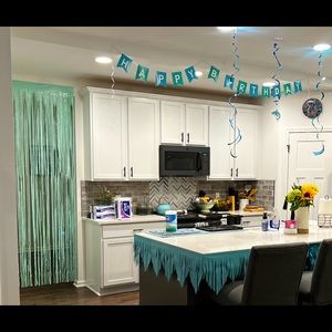 Lot of shark theme birthday decorations